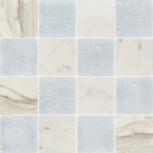 Calacatta Gold & Blue Celeste 4" Checkerboard Tumbled