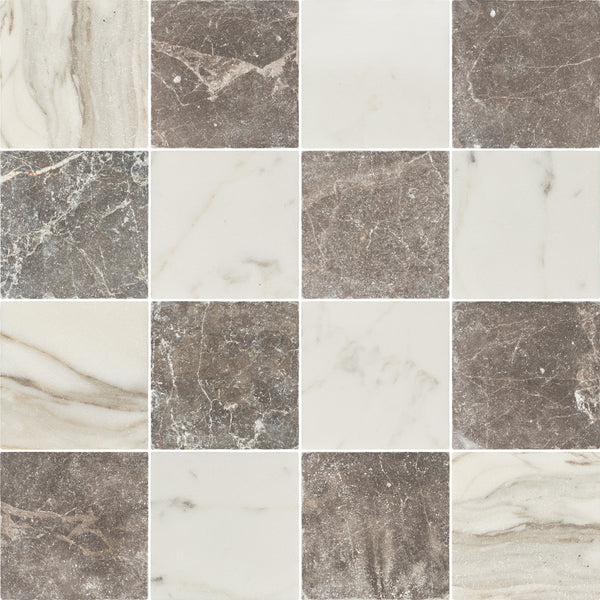 Calacatta Gold & Espresso 4" Checkerboard Tumbled