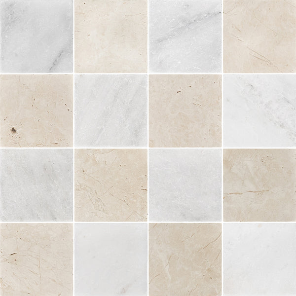 Pearl White & Alba Nova 4" Checkerboard Tumbled
