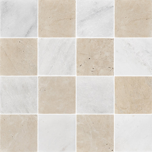 Pearl White & Vanilla Royale 4" Checkerboard Tumbled