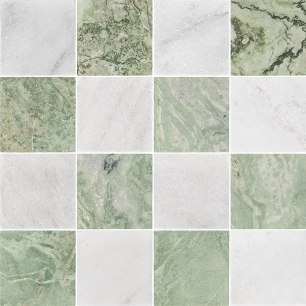 Pearl White & Emerald Green 4" Checkerboard Tumbled