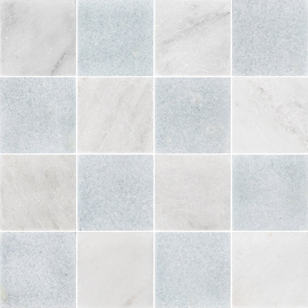 Pearl White & Blue Celeste 4" Checkerboard Tumbled