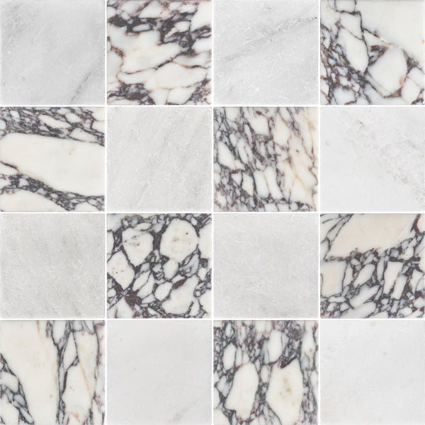 Pearl White & Bianco Violetta 4" Checkerboard Tumbled