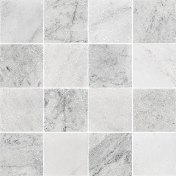 Pearl White & Bianco Carrara 4" Checkerboard Tumbled