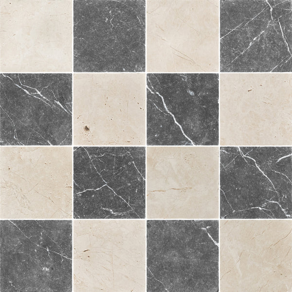 Alba Nova & Black Marble 4" Checkerboard Tumbled