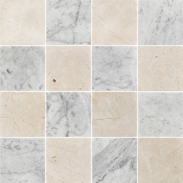 Alba Nova & Bianco Carrara 4" Checkerboard Tumbled