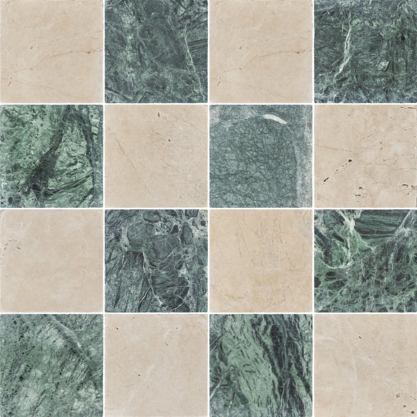 Vanilla Royale & Notte Verde 4" Checkerboard Tumbled
