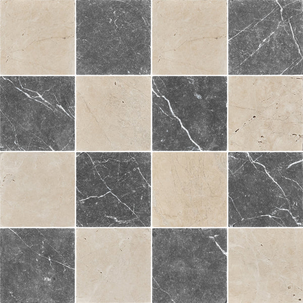 Vanilla Royale & Black Marble 4" Checkerboard Tumbled
