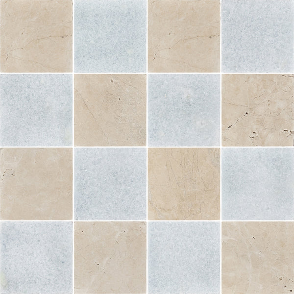 Vanilla Royale & Blue Celeste 4" Checkerboard Tumbled