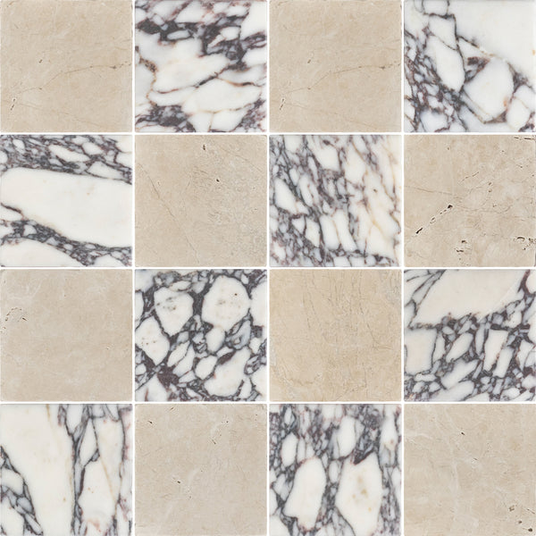 Vanilla Royale & Bianco Violetta 4" Checkerboard Tumbled