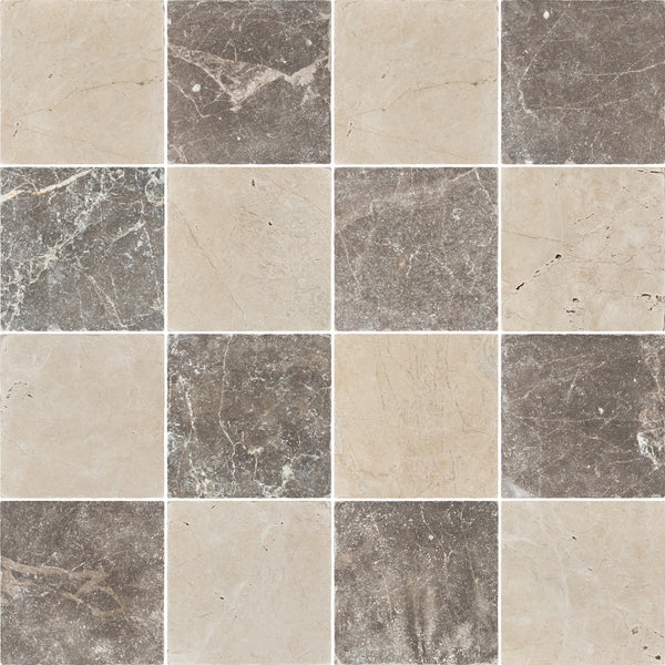 Vanilla Royale & Espresso 4" Checkerboard Tumbled