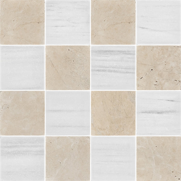 Vanilla Royale & Dolomite 4" Checkerboard Tumbled