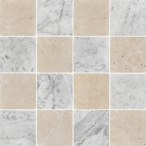 Vanilla Royale & Bianco Carrara 4" Checkerboard Tumbled