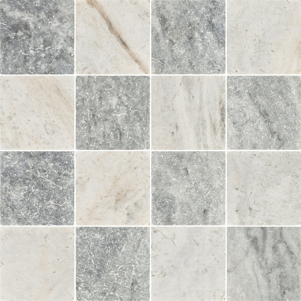 Bardiglio Nuvolato & Bianco Oro 4" Checkerboard Tumbled