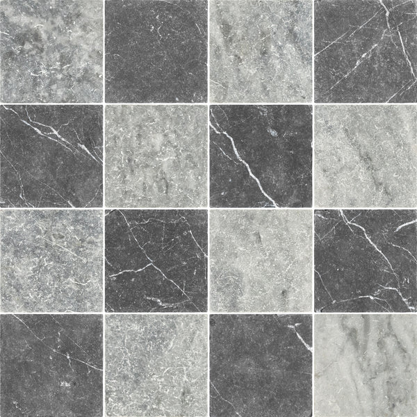 Bardiglio Nuvolato & Black Marble 4" Checkerboard Tumbled