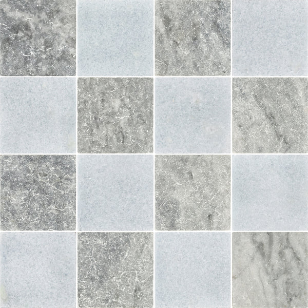 Bardiglio Nuvolato & Blue Celeste 4" Checkerboard Tumbled