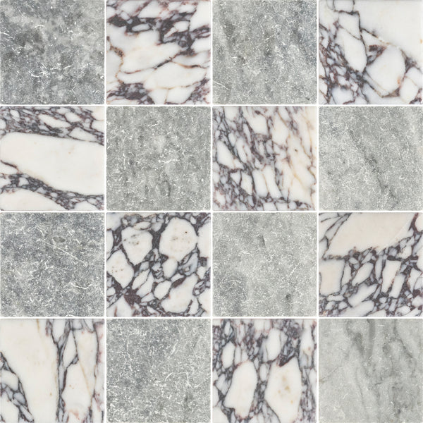 Bardiglio Nuvolato & Bianco Violetta 4" Checkerboard Tumbled