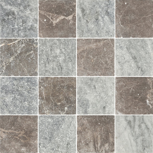 Bardiglio Nuvolato & Espresso 4" Checkerboard Tumbled