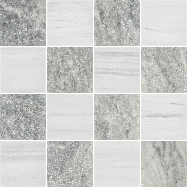 Bardiglio Nuvolato & Dolomite 4" Checkerboard Tumbled