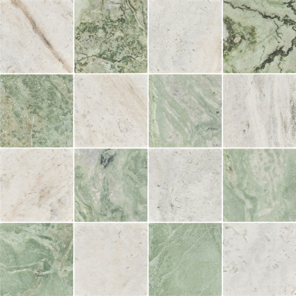 Bianco Oro & Emerald Green 4" Checkerboard Tumbled