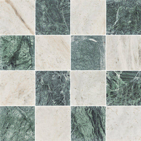 Bianco Oro & Notte Verde 4" Checkerboard Tumbled