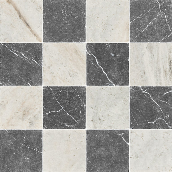 Bianco Oro & Black Marble 4" Checkerboard Tumbled