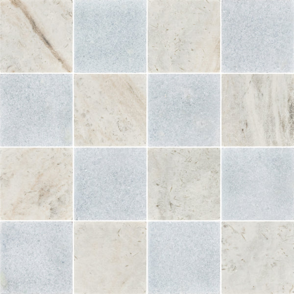 Bianco Oro & Blue Celeste 4" Checkerboard Tumbled
