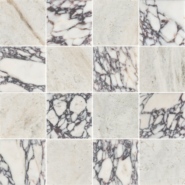 Bianco Oro & Bianco Violetta 4" Checkerboard Tumbled