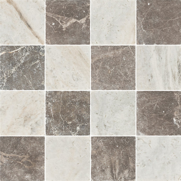 Bianco Oro & Espresso 4" Checkerboard Tumbled