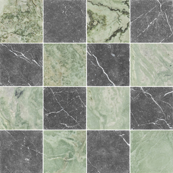 Emerald Green & Black Marble 4" Checkerboard Tumbled