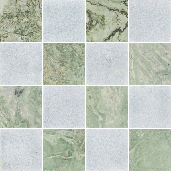 Emerald Green & Blue Celeste 4" Checkerboard Tumbled