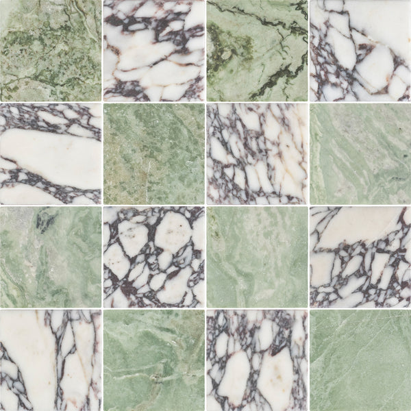 Emerald Green & Bianco Violetta 4" Checkerboard Tumbled