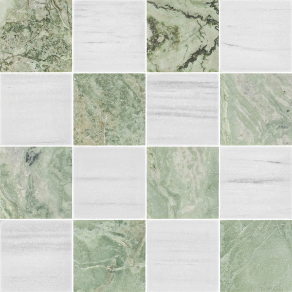 Emerald Green & Dolomite 4" Checkerboard Tumbled