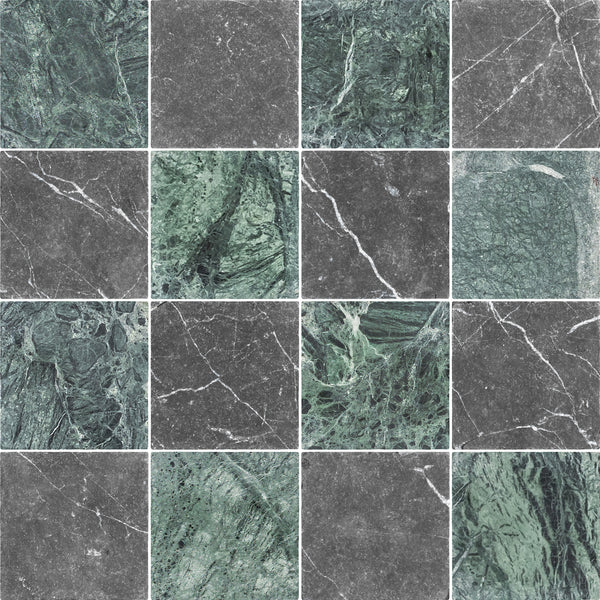 Notte Verde & Black Marble 4" Checkerboard Tumbled