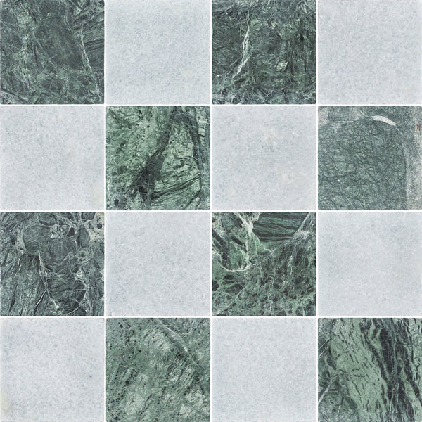 Notte Verde & Blue Celeste 4" Checkerboard Tumbled