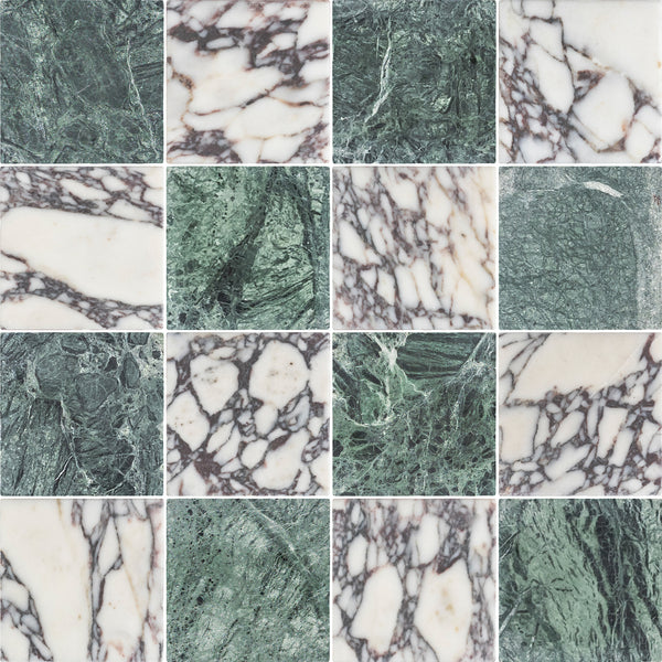 Notte Verde & Bianco Violetta 4" Checkerboard Tumbled