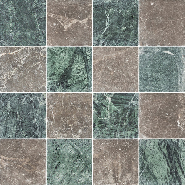 Notte Verde & Espresso 4" Checkerboard Tumbled