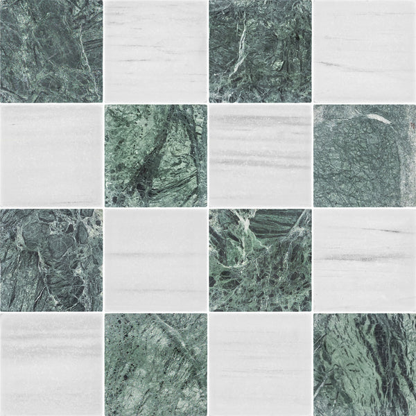 Notte Verde & Dolomite 4" Checkerboard Tumbled