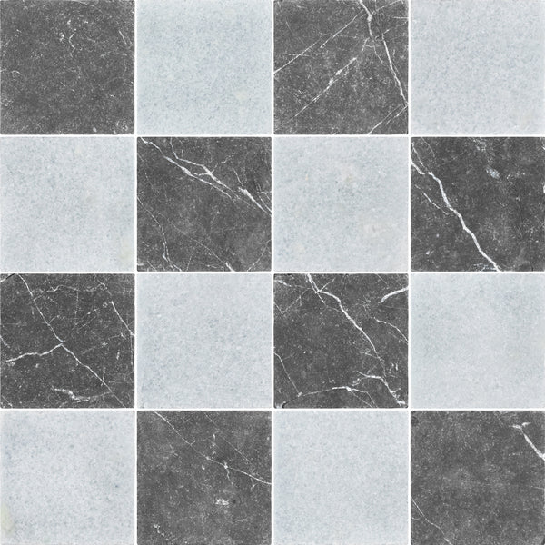 Black Marble & Blue Celeste 4" Checkerboard Tumbled