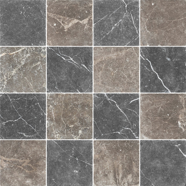 Black Marble & Espresso 4" Checkerboard Tumbled