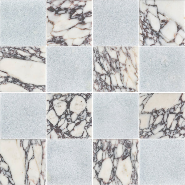 Blue Celeste & Bianco Violetta 4" Checkerboard Tumbled