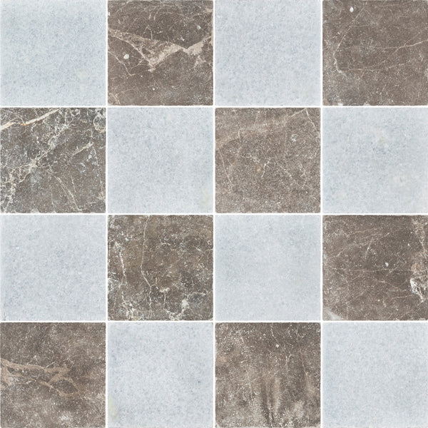 Blue Celeste & Espresso 4" Checkerboard Tumbled