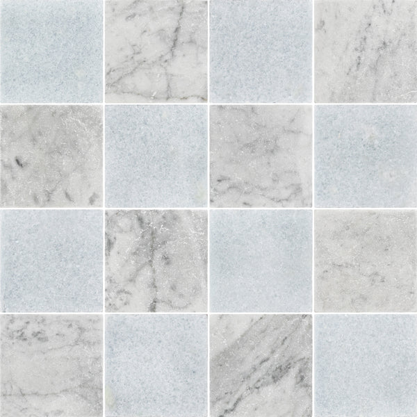 Blue Celeste & Bianco Carrara 4" Checkerboard Tumbled