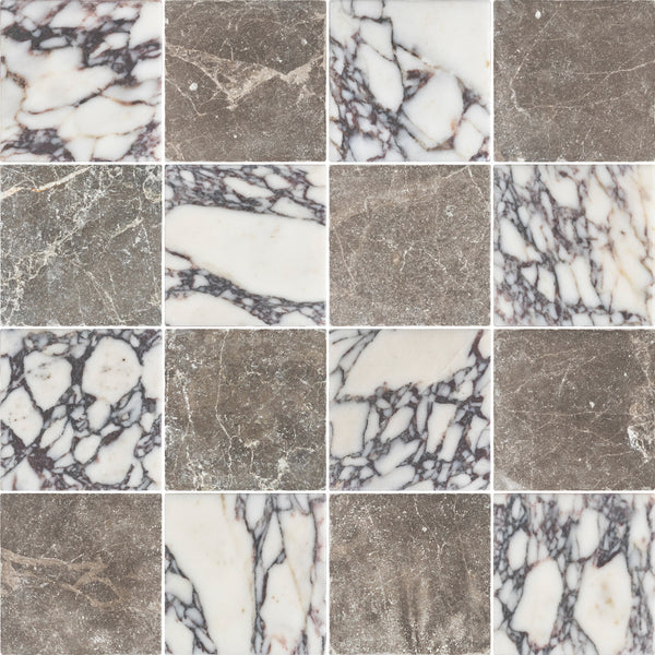 Bianco Violetta & Espresso 4" Checkerboard Tumbled