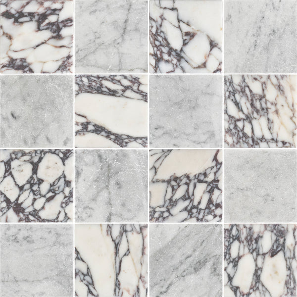 Bianco Violetta & Bianco Carrara 4" Checkerboard Tumbled