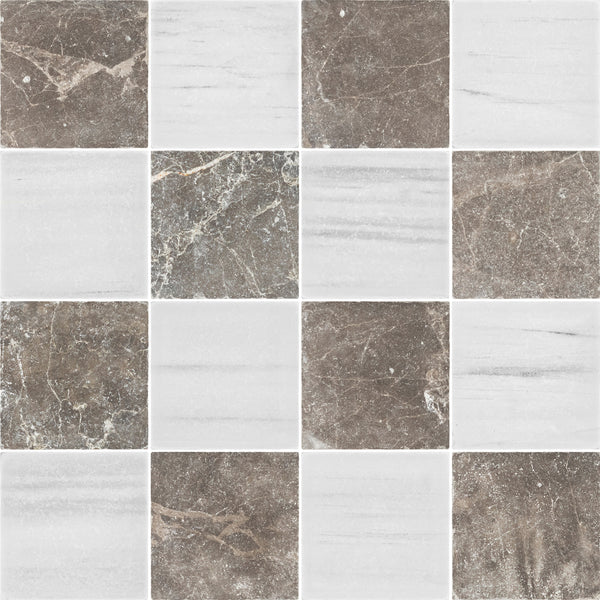 Espresso & Dolomite 4" Checkerboard Tumbled