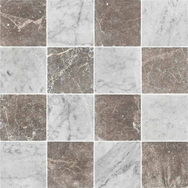 Espresso & Bianco Carrara 4" Checkerboard Tumbled