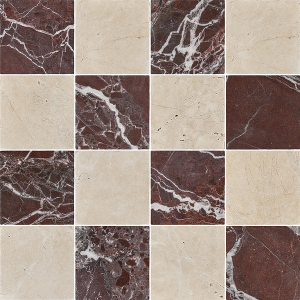 Rosso Levanto & Vanilla Royale 4" Checkerboard Soft Tumbled