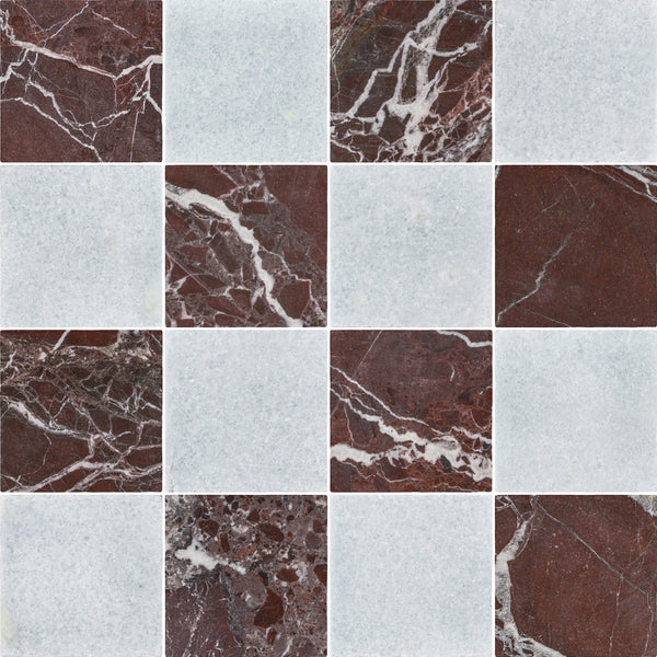 Rosso Levanto & Blue Celeste 4" Checkerboard Soft Tumbled