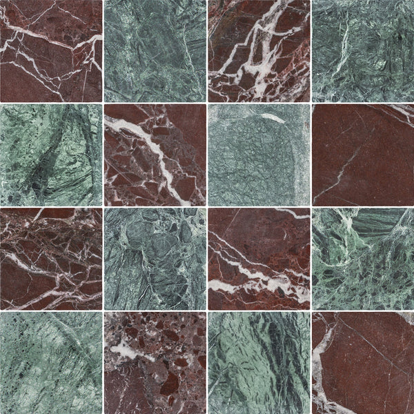 Rosso Levanto & Notte Verde 4" Checkerboard Soft Tumbled